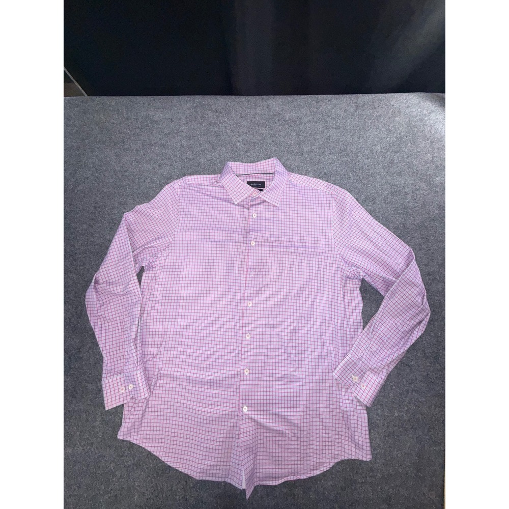 Bugatchi OoohCotton Tech 8 Way Stretch Pink Blue Check Shirt Mens XL Long Sleeve